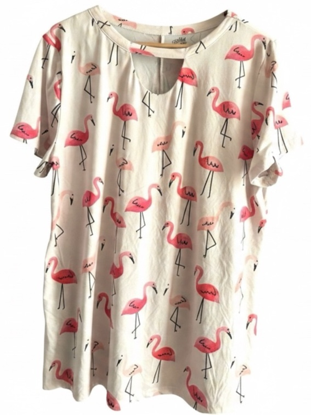 Tickled Teal Pink Flamingo Print Keyhole Top Summer Like New